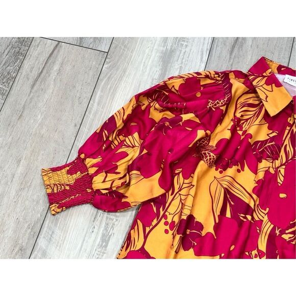 First Love hot pink and mustard floral blouse size S - Picture 4 of 12